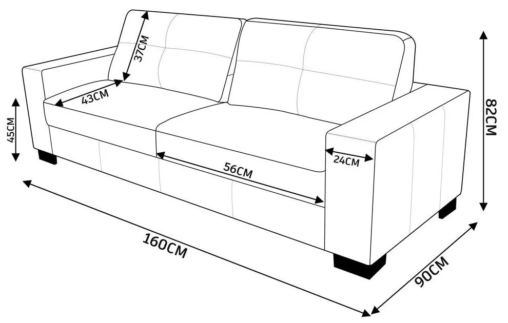 Sofá 2 Lugares Sala de Estar Pés Madeira kenny 160 cm Couro Preto G43 - Gran Belo