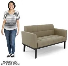 Sofá Namoradeira e 2 Poltronas Base Madeira Preto Ana Suede Marrom RT