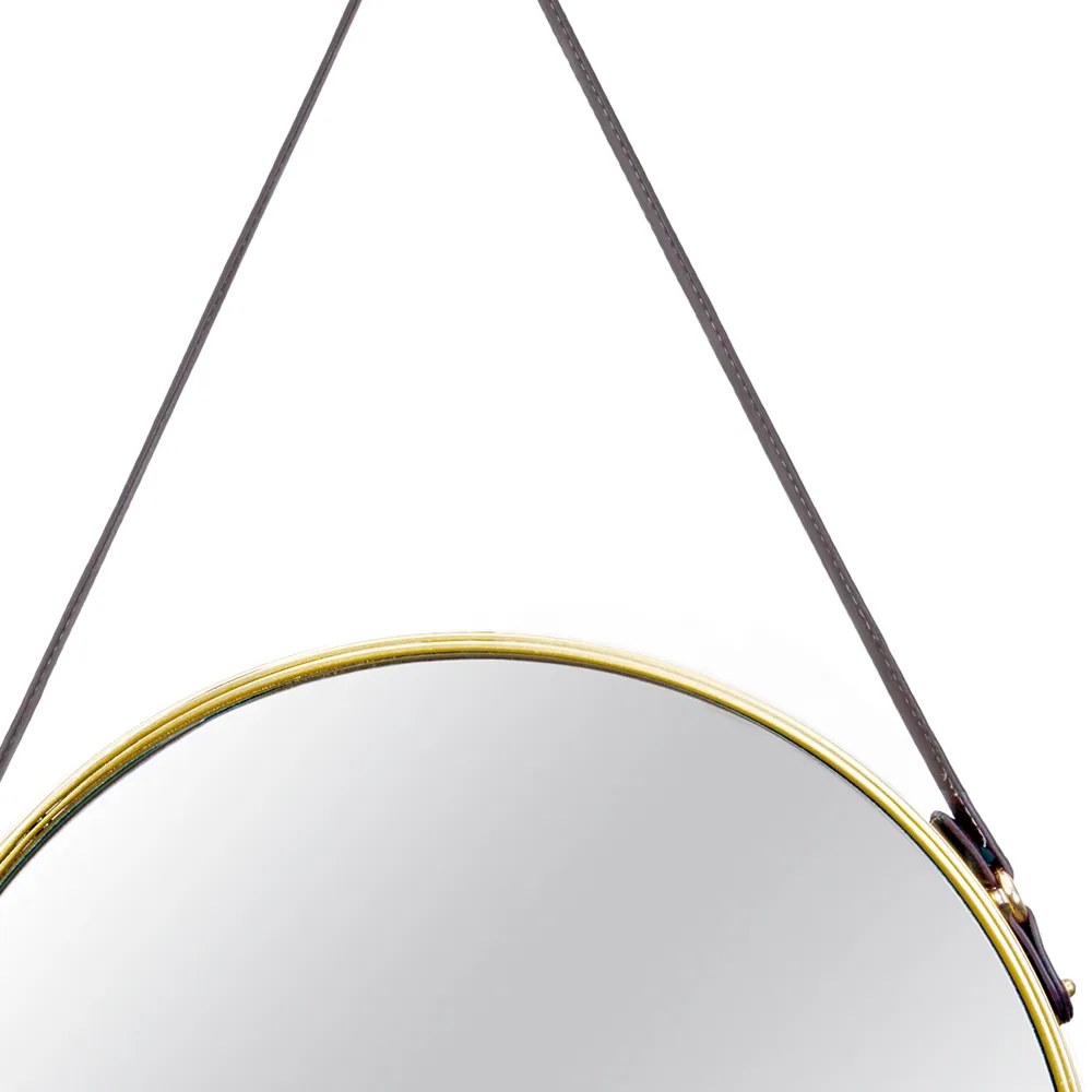 Espelho Adnet Dourado Com Alça de Couro Marrim 57,5x36 Cm - D'Rossi