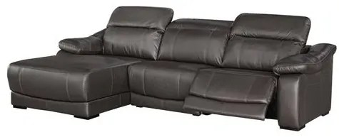 Sofá Andreas Reclinável 2 Lugares + Chaise Fixo Couro Preto 303cm - 69605 Sun House