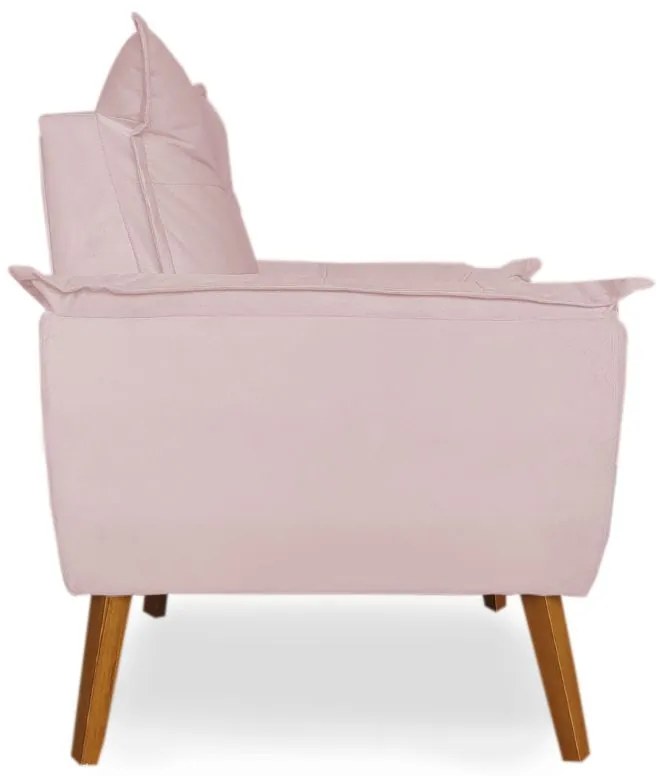Poltrona Decorativa Apolo Pés Madeira Suede Rosa Bebê - Sheep Estofados - Rosa