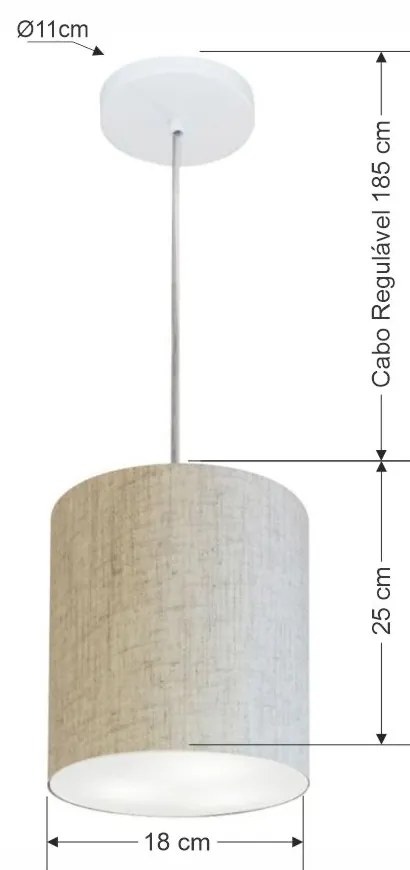 Kit/3 Lustre Pendente Cilíndrico Md-4012 Cúpula em Tecido 18x25cm Rustico Bege - Bivolt