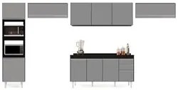 Armário de Cozinha Modulada 5 Peças CP14 Balcão com Tampo Preto/Cinza