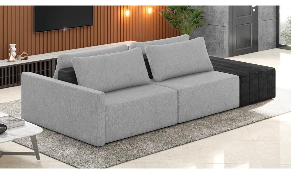 Sofá Ilha 2 Lugares Living 292cm Modulado para Sala Lary Linho/PU Pto K01 - D'Rossi - Cinza