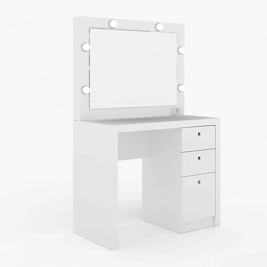 Penteadeira Camarim 90x41cm 6 Soquetes 3 Gavetas Branca