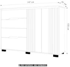 Cômoda Para Quarto 147cm Com 4 Gavetas Rusk Carvalho/Fendi Z17 - Mpoze