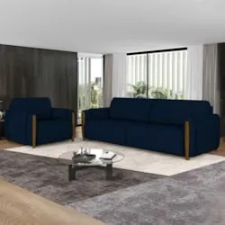 Conjunto Sofá 3 Lugares 223cm e Poltrona 98cm Amaranto Z32 Veludo Azul