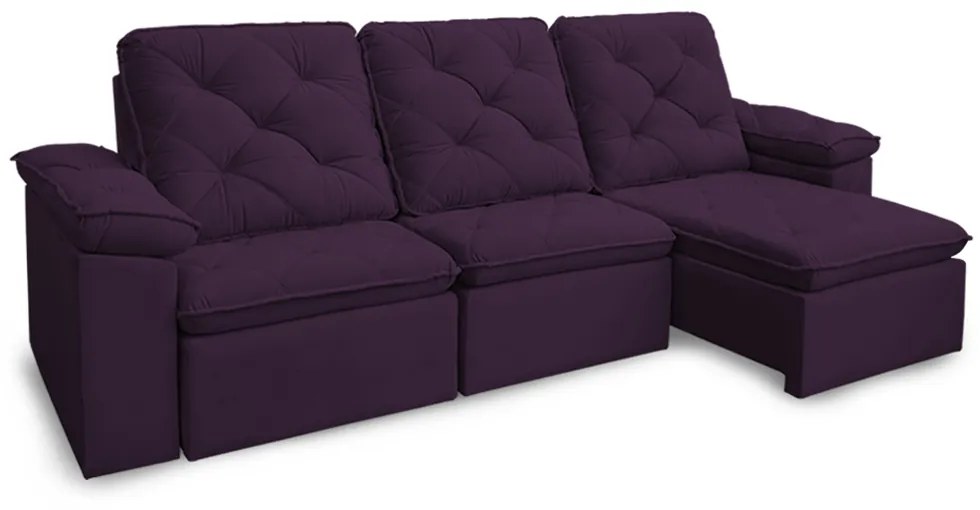 Sofá Reclinável Retrátil 3 Lugares 290cm Verus Veludo Roxo - Sheep Estofados - Púrpura