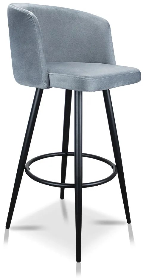 Banqueta Ipê Veludo Cinza Base Metálica Preto R02 - D'Rossi