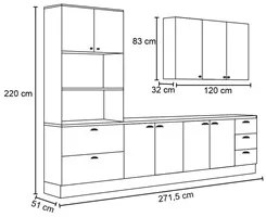 Cozinha Modulada Completa 271cm 5 Peças 9 Portas 100% MDF Liana H02 Br
