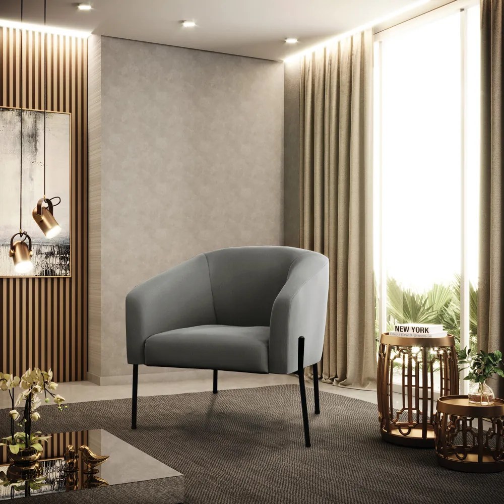 Poltrona Sala Decorativa Pé de Ferro Preto Kit 2 Stella Suede D03 - D'Rossi - Grafite