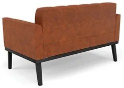 Sofá Namoradeira e 2 Poltronas Base Madeira Preto Ana Sintético PU Noz