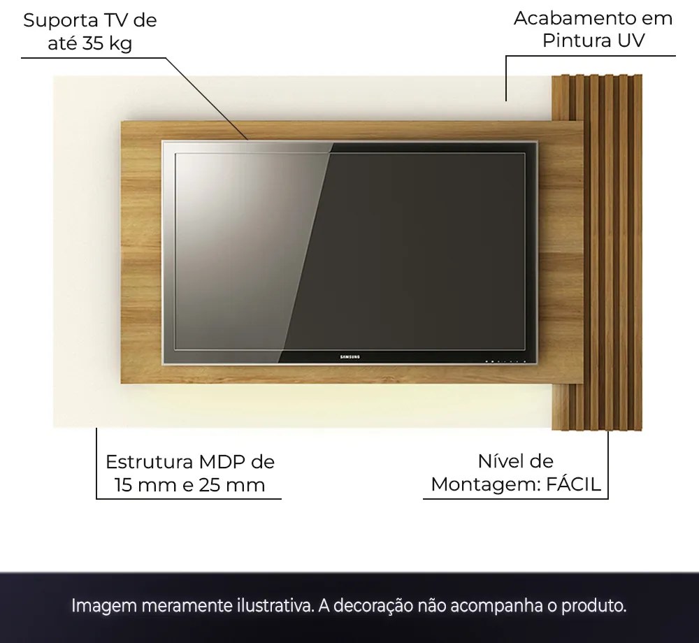 Painel Home para TV até 65 com LED Sala de Estar PL3003 Natural/Off White G69 - Gran Belo