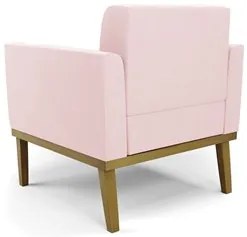 Sofá Namoradeira e 2 Poltronas Base Madeira Castanho Ana Suede Rosa Be