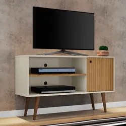 Rack Bancada Para TV Até 42 Pol. Pés Palito Jade Off White/Cinamomo/Ri