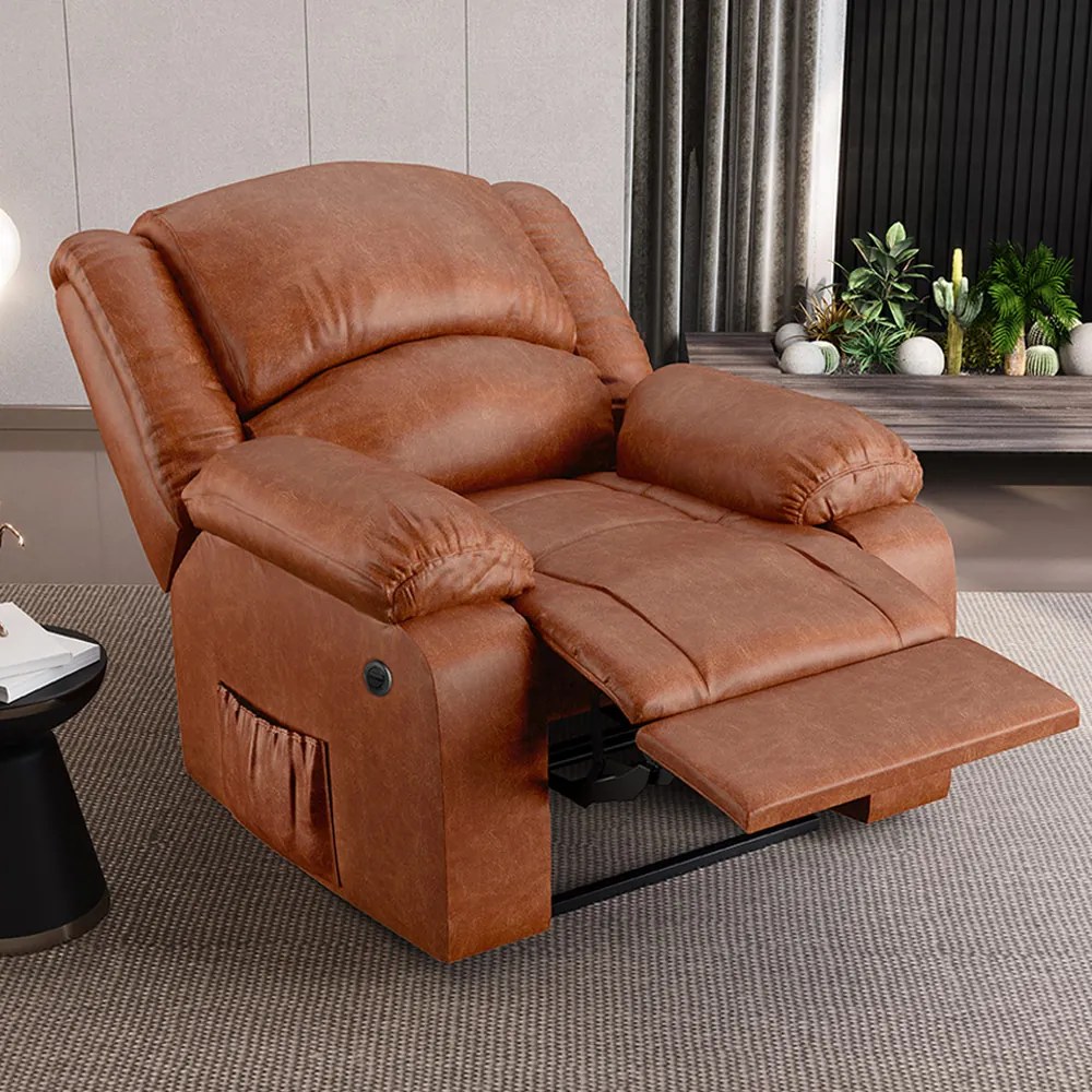 Poltrona do Papai Reclinável Melim Elétrica LED Massagem PU Brilho FH1 - D'Rossi - Caramelo