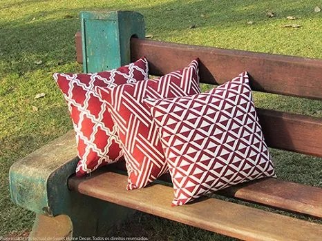 3 Capas para Almofadas SOFT Veludo Geométrico Marsala 43x43cm