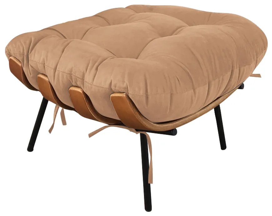 Puff Costela Suede Caramelo Sisal Base Metal - D'Rossi