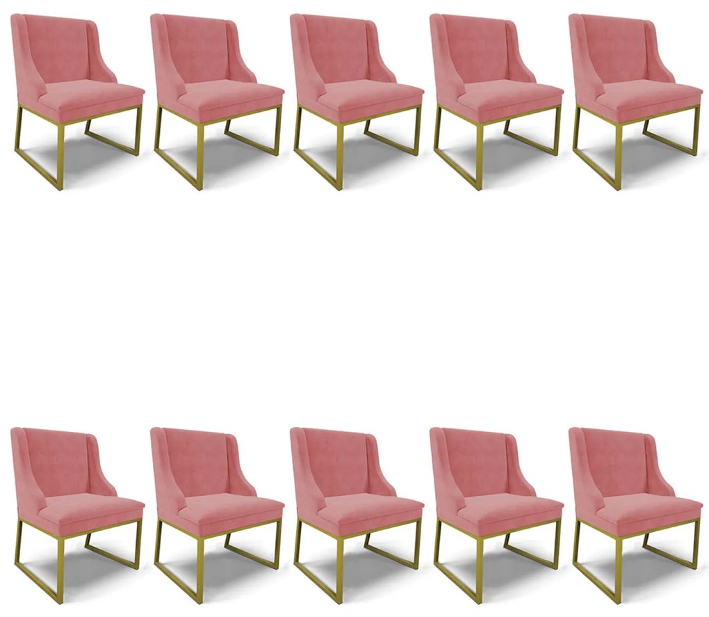 Cadeira Sala de Jantar Industrial Dourado Kit 10 Liz Suede D03 - D'Rossi - Rose