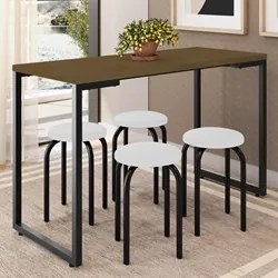 Mesa de Cozinha Bistrô Porto Castanho 120cm com 4 Banquetas Industriai