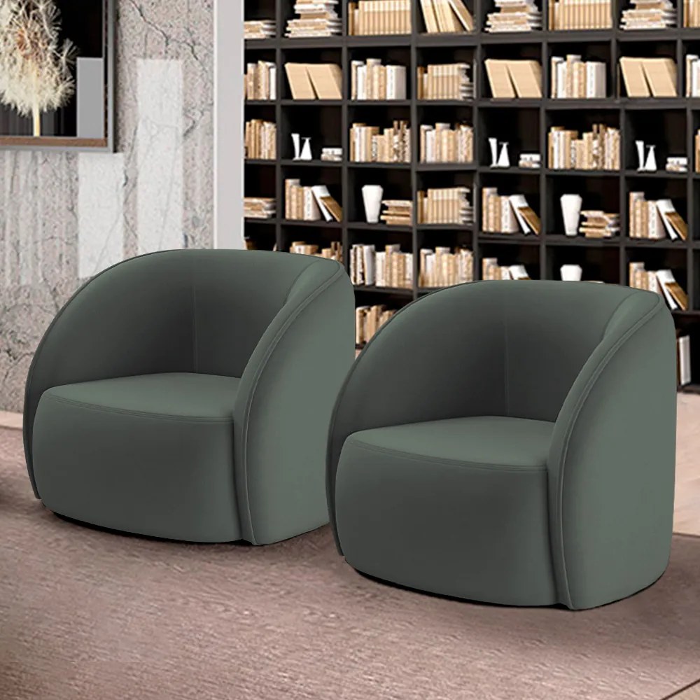Kit 2 Poltronas Decorativas Sala de Estar Clarke Veludo Grafite G45 - Gran Belo