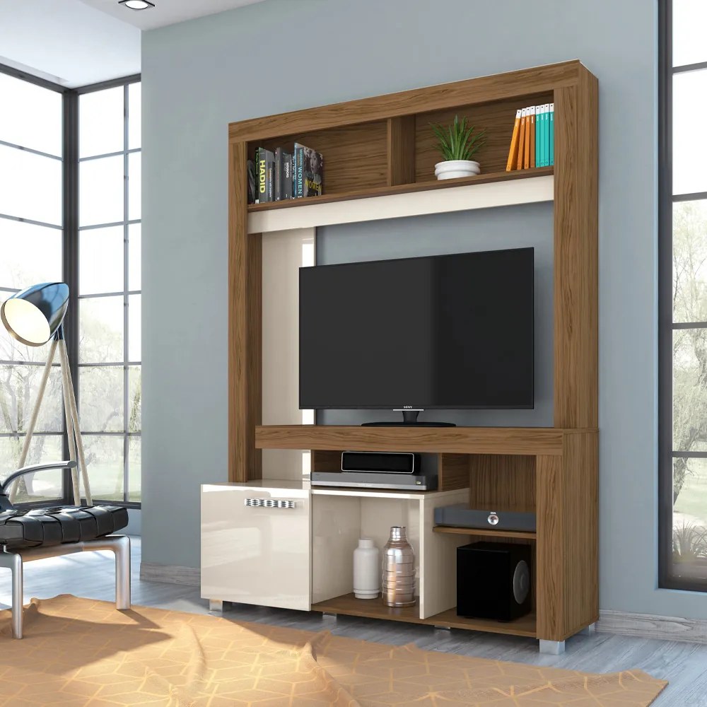 Estante de TV 50 Pol 136cm Sala de Estar Mervan M20 - D'Rossi - Naturale e Off White