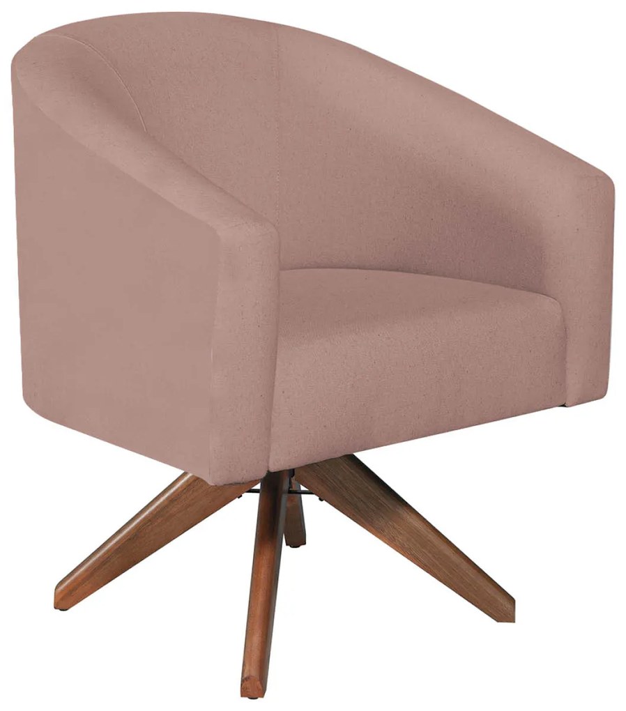 kit 02 Poltronas Luiza Base Giratória de Madeira Linho Rosê - ADJ Decor