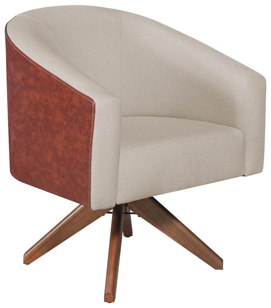 Kit 02 Poltronas Luiza Base Giratória de Madeira Corano Nozes e Linho Bege - ADJ Decor
