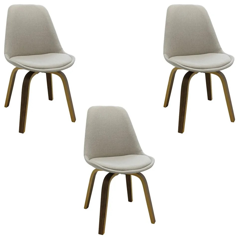 Kit 3 Cadeiras Decorativas Sala e Escritório SoftLine Linho Bege G56 - Gran Belo