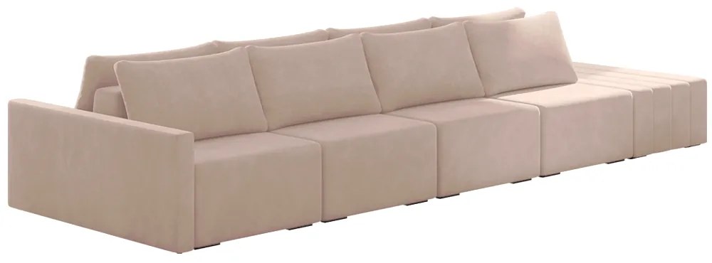 Sofá Ilha Modulado Milos 392cm Puff Lateral Veludo Rosê G33 - Gran Belo
