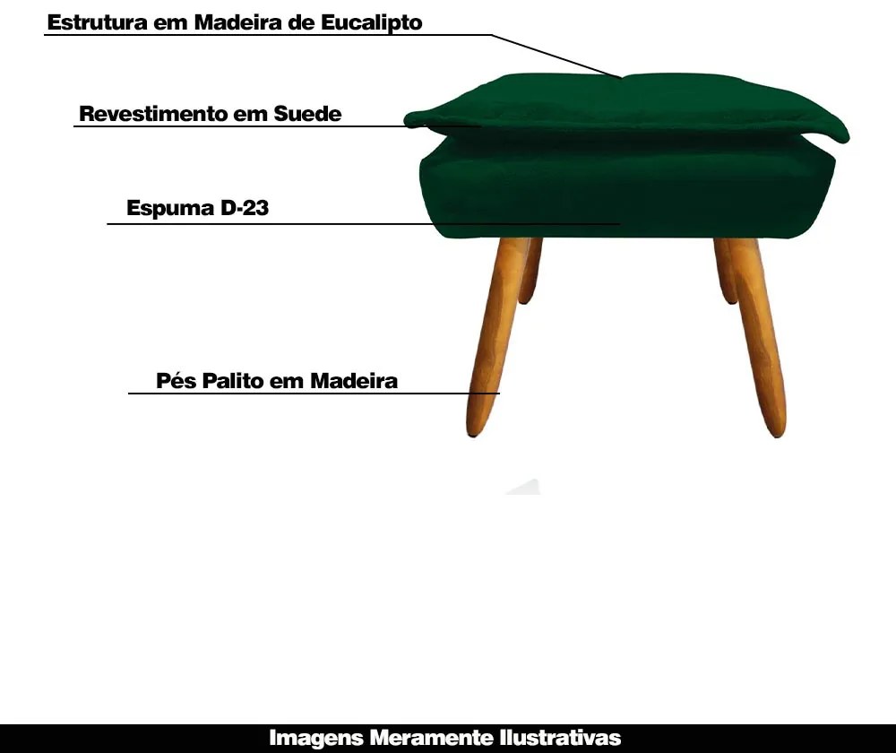 Kit 2 Puff's Decorativos Pés Palito Charger Suede Verde G19 - Gran Belo