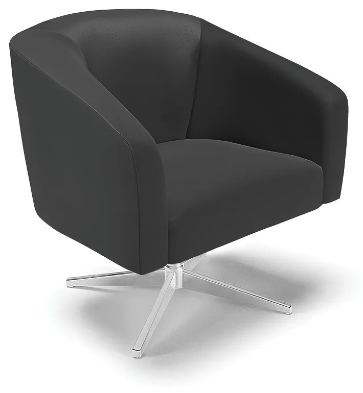 Poltrona Sala Decorativa Giratória Cromada Kit 2 Stella Sintético D03 - D'Rossi - Preto