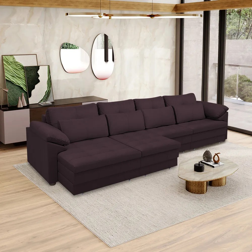 Sofá Retrátil Manual Sala de Estar Nolan Bipartido 414cm Conforto Premium em Couro Borgonha G58 - Gran Belo