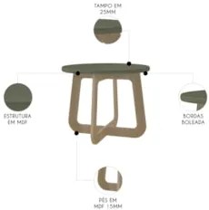 Mesa Centro Redonda 59cm Para Sala MDF Rexxar Menta/Carvalho A09 - Mpo