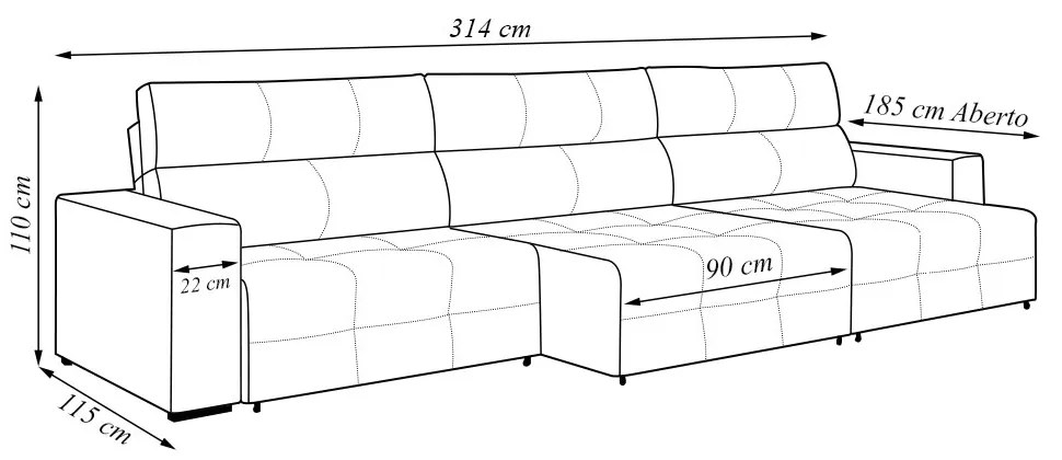 Sofá Retrátil 5 Lugares 314cm 3 Módulos Nero com USB Couro Preto G52 - Gran Belo