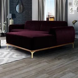 Sofá 265cm 4 Lugares com Chaise Direito Pés Gold Molino C-292 Veludo U