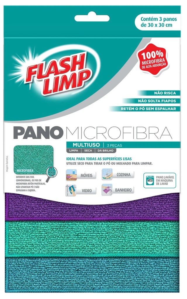 Pano Microfibra Multiuso - 3 Peças