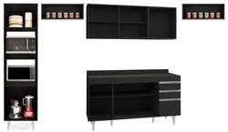 Armário de Cozinha Modulada 5 Peças CP14 Balcão com Tampo Preto - Lumi