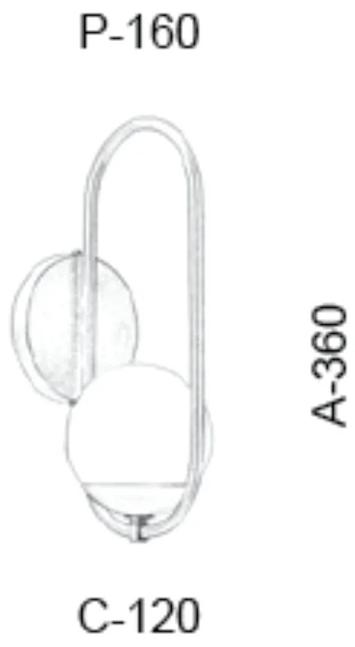 Arandela Oval C/ Globo 16X12X35Cm Metal E Vidro 1 X G9 Globo Ø12Cm |Ol... (GRAFITE / CROMADO, FOSCO)