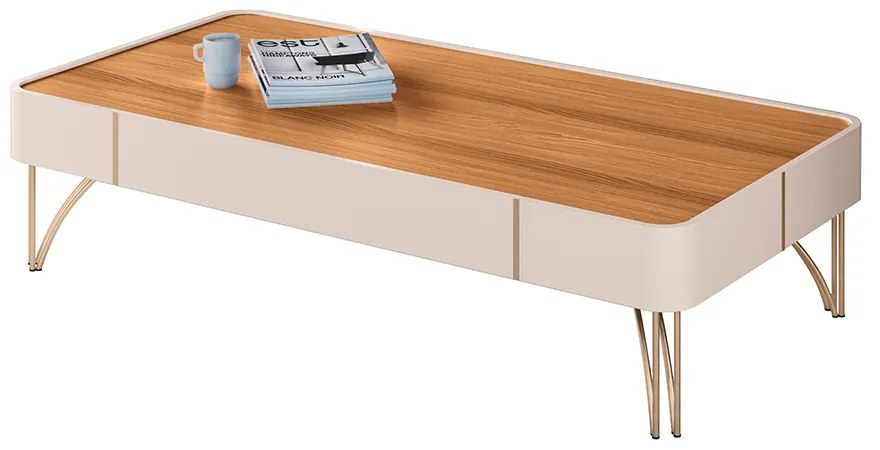 Mesa de Centro Decorativa Rennes MDP/MDF Pés de Aço Off White/Cinamomo G26 - Gran Belo
