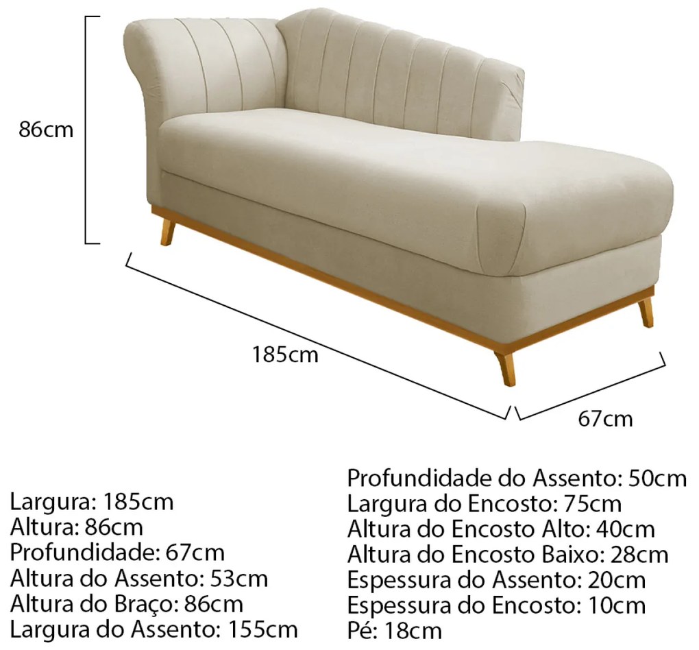 Kit Diva Recamier Vanessa 185cm Lado Direito e 01 Poltrona Laura Linho