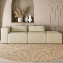 Sofá 5 Lugares 363cm Com Puff Direito Fay Linho Bege Z55 - Mpozenato