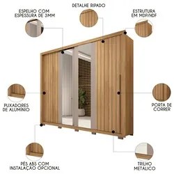Guarda Roupa Casal 2 Portas de Correr com Espelho Moviment Buriti/Fend