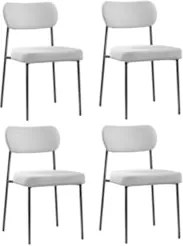 Cadeira Jantar Estofada Pé Metal Preto Kit 4 Lavy Boucle Cinza S08 - M