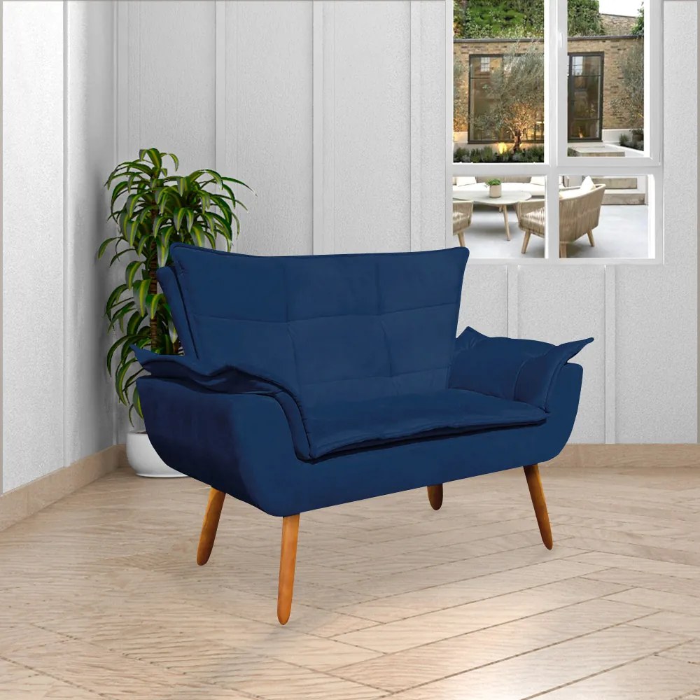 Poltrona Namoradeira Pés Palito Charger Suede Azul Marinho G19 - Gran Belo