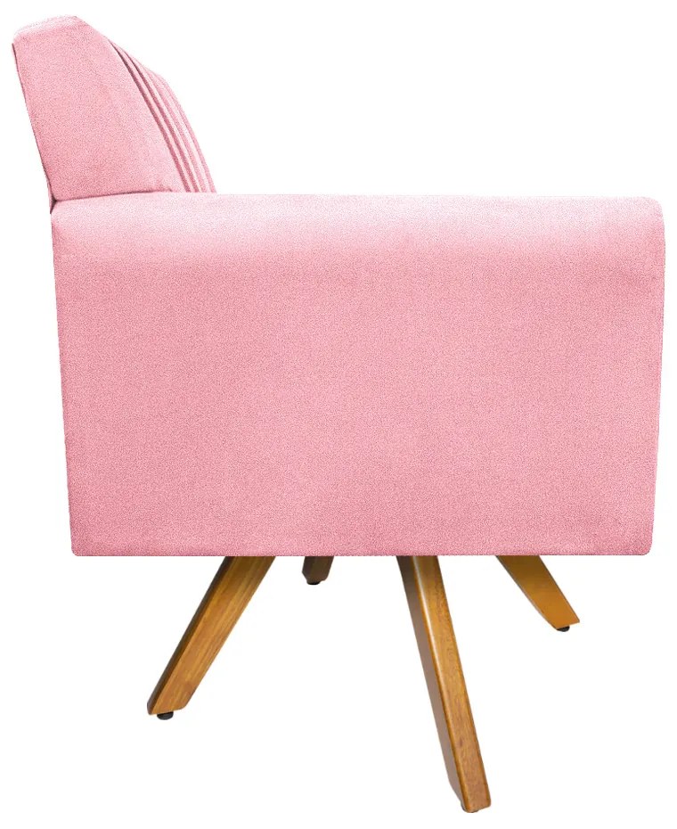Poltrona Laura Base Giratória de Madeira Suede Rosa Bebê - ADJ Decor