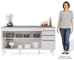 Balcão Gabinete com Pia Inox 160cm Arkansas Branco - Lumil