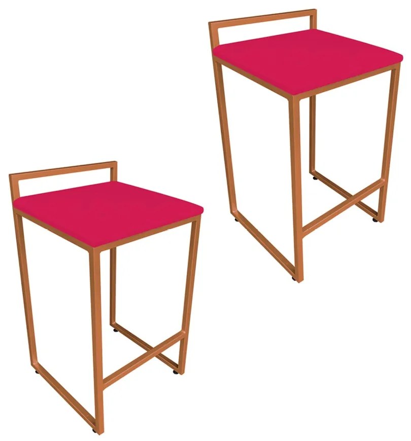 Conjunto 02 Banquetas Pietra Suede Base Cobre - Vermelho