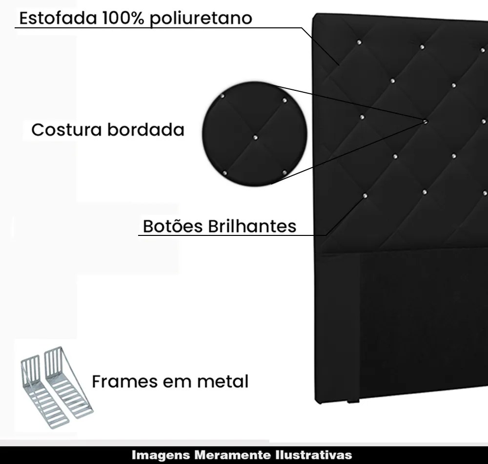Cabeceira Decorativa Casal 1,40M Tàzio PU Preto G63 - Gran Belo