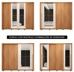 Guarda Roupa Casal 2 Portas de Correr com Espelho Moviment Freijó/Off